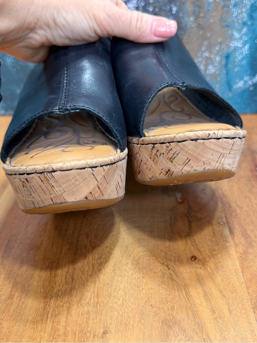 Born Vintage Y2K Boho Black Leather Cork Mule Heels (VGVC) - Picture 7 of 12